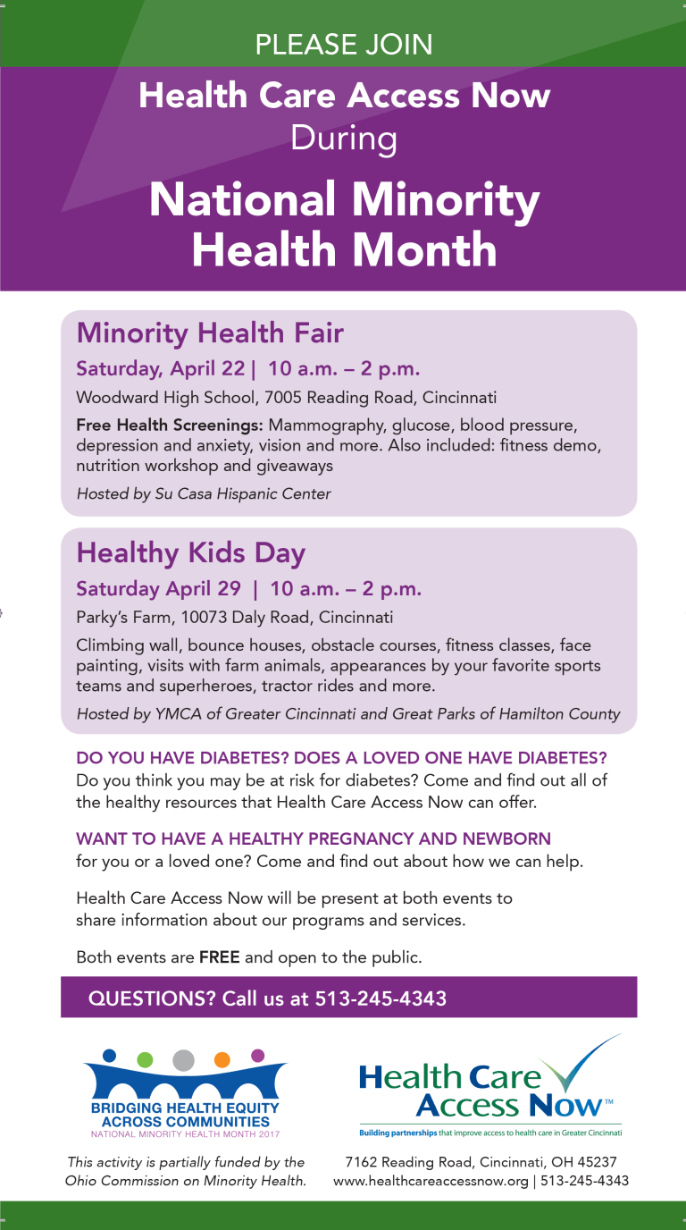 Graphic listing events for minority health month