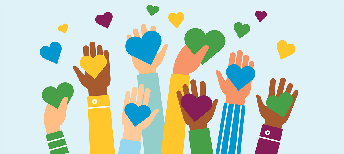 Hands reaching up with hearts