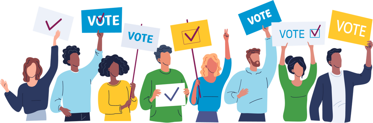 People holding voting signs